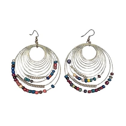 STOREPEDIA Multicolor Beads Earrings for Women/Girls, Chandbali Hoop Earrings for Daily Party Office Festival Stylish Rainbow Colour Trendy Accessories for Women