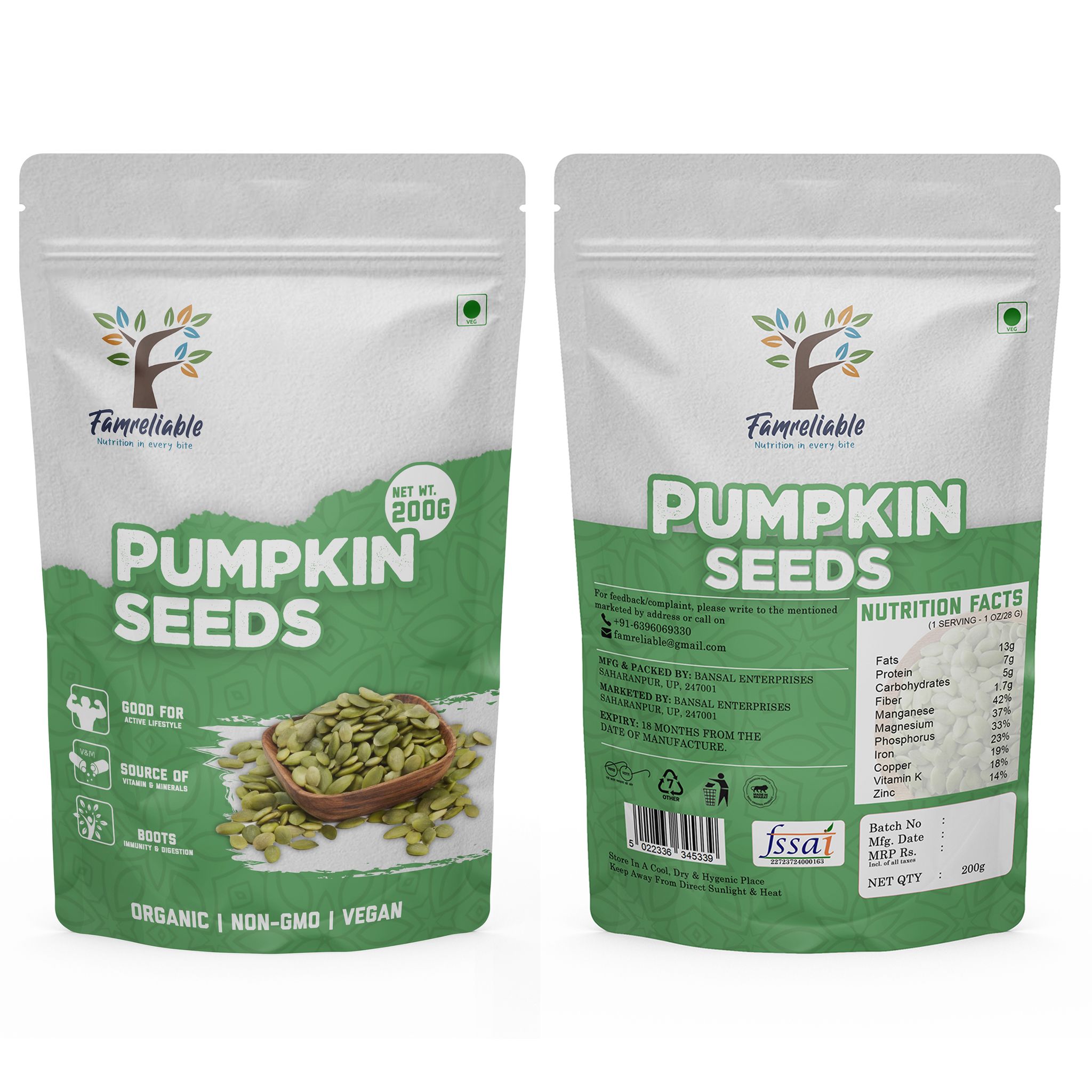 Famreliable Premium Pumpkin Seeds - 400g of Nutrient-Rich Goodness! Elevate Your Snacking Experience Now