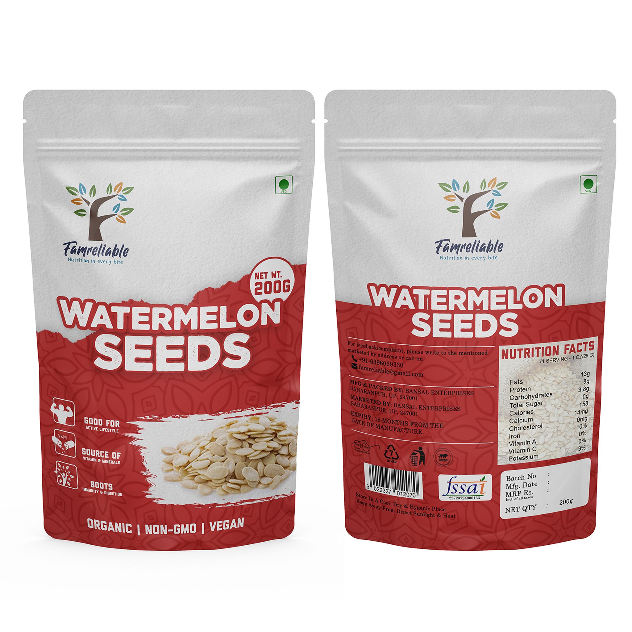 Famreliable Watermelon Seeds - 400g | Tarbooj Seeds | High Protein, Fiber-Rich Snack | Gluten-Free