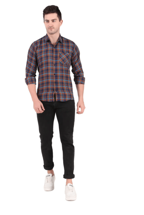 Multicolor Cotton Blend Full Sleeve Shirt for Men