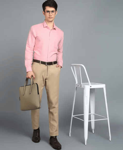 Pink Cotton Blend Full Sleeve Shirt for Men