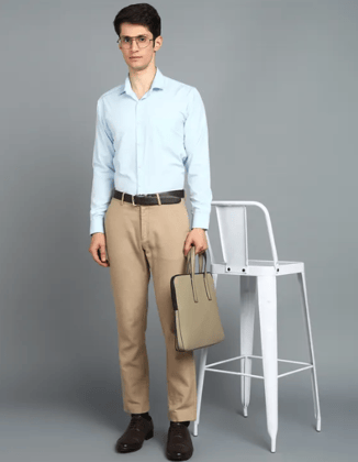 Light Sky Blue Cotton Blend Full Sleeve Shirt for Men