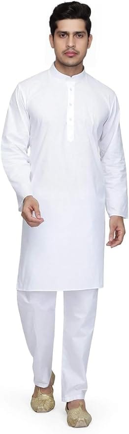 Ukal Indian Cotton White Kurta Pajama Set for Men's and Boy's