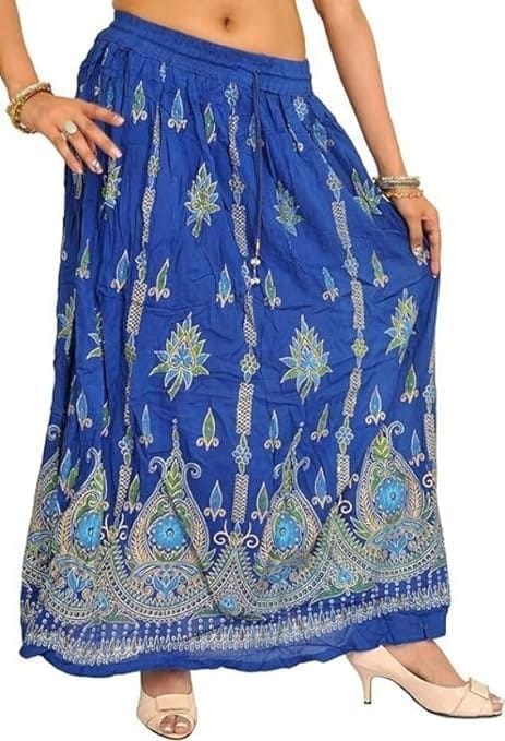 Ukal Traditional Long Skirt Lehenga with Printed Flowers and Embroidered Sequins for Women's and Girl's