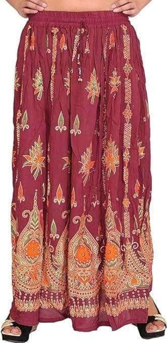 Ukal Traditional Long Skirt Lehenga with Printed Flowers and Embroidered Sequins for Women's and Girl's