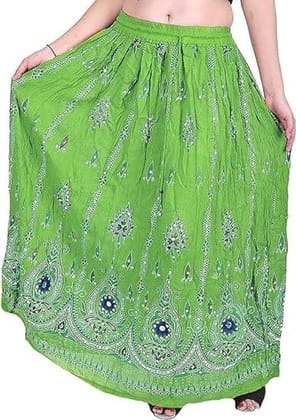 Ukal Traditional Long Skirt Lehenga with Printed Flowers and Embroidered Sequins for Women's and Girl's