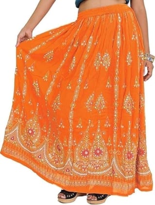 Ukal Traditional Long Skirt Lehenga with Printed Flowers and Embroidered Sequins for Women's and Girl's