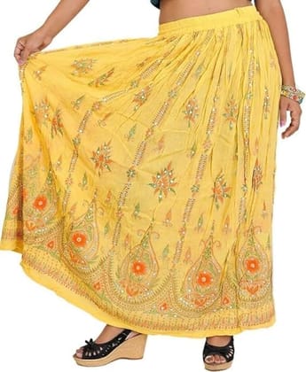 Ukal Traditional Long Skirt Lehenga with Printed Flowers and Embroidered Sequins for Women's and Girl's