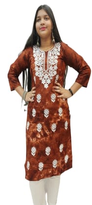SATKAAR Stylish Trending Designer Tie Dye Hand Embroidery Regular Fit Cotton Straight Kurta/Kurti/Suit for Women
