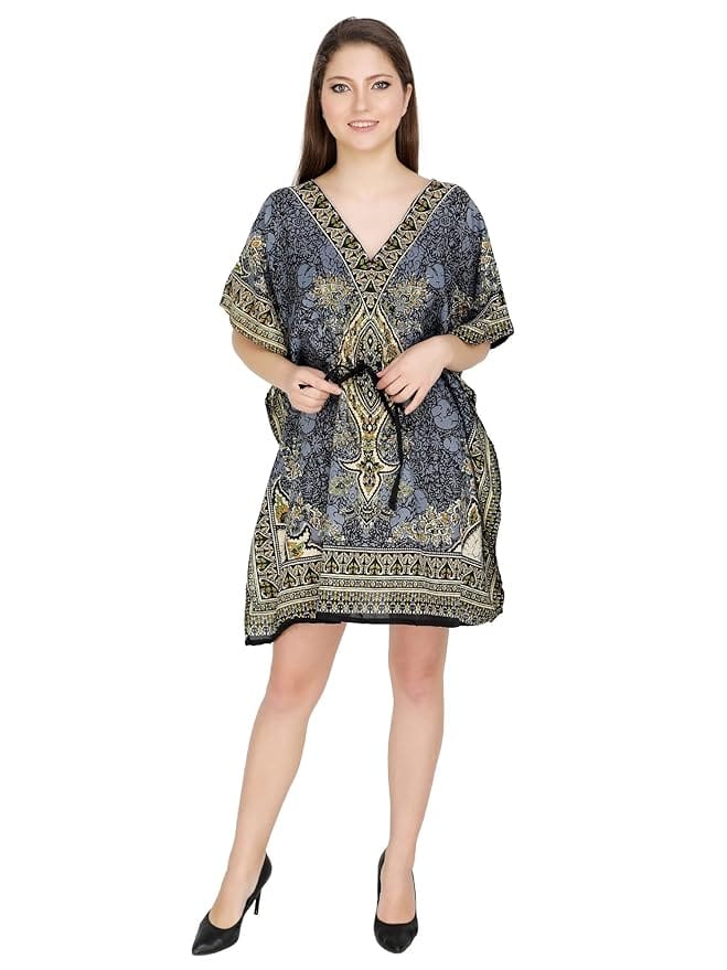 Ukal Women Fashion Short Kaftan Paisley Prined Tunic Tank Top Night Kaftan