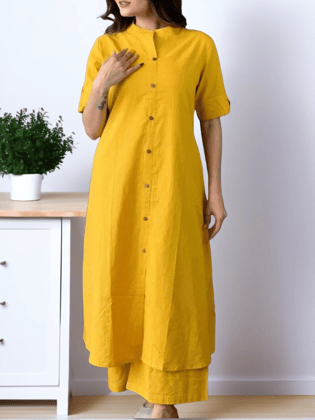 PREMIUM COTTON YELLOW KATHA COORD SET.