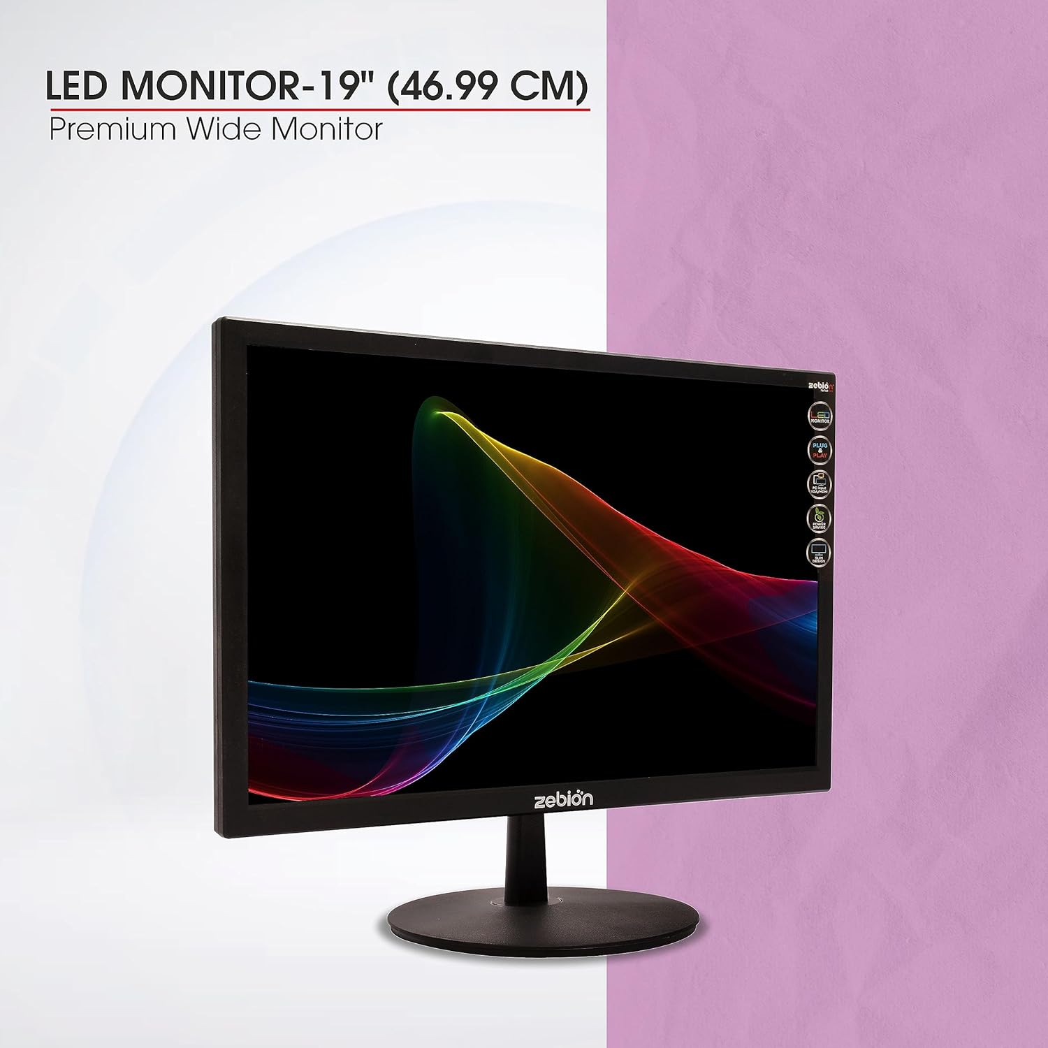 Zebion 18.5 inch HD Premium Wide Monitor | 1600 x 900 Resolution | VGA & HDMI Input (1 Year Warranty from Brand)