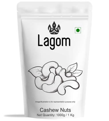 Lagom Indian Cashew Nuts W320 1 kg | Kaju | All Natural | No Preservatives | No Artificial Flavour | Gluten Free | Vegan | Plant Based | Non GMO | Nuts Dry Fruits