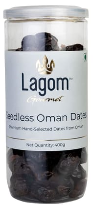 Lagom Gourmet Seedless Omani Dates 400g | All Natural | No Preservatives | No Added Sugar | Gluten Free | Vegan | Plant Based | Non GMO | Dates Dry Fruits | Khajur | Khajoor | Khejur