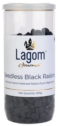 Lagom Seedless Black Raisins 500g | All Natural | No Preservatives | No Added Sugar | Gluten Free | Vegan | Pant Based | Non GMO | Raisins Dry Fruits | Kishmish | Kismis | Kaali Drakh