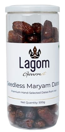 Lagom Gourmet Seedless Piarom Maryam Dates 500g | All Natural | No Preservatives | No Added Sugar | Gluten Free | Vegan | Plant Based | Non GMO | Dates Dry Fruits | Khajur | Khajoor | Khejur