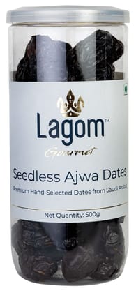 Lagom Gourmet Seedless Saudi Madina Ajwa Dates 500g | All Natural | No Preservatives | No Added Sugar | Gluten Free | Vegan | Pant Based | Non GMO | Dates Dry Fruits | Khajur | Khajoor | Khejur