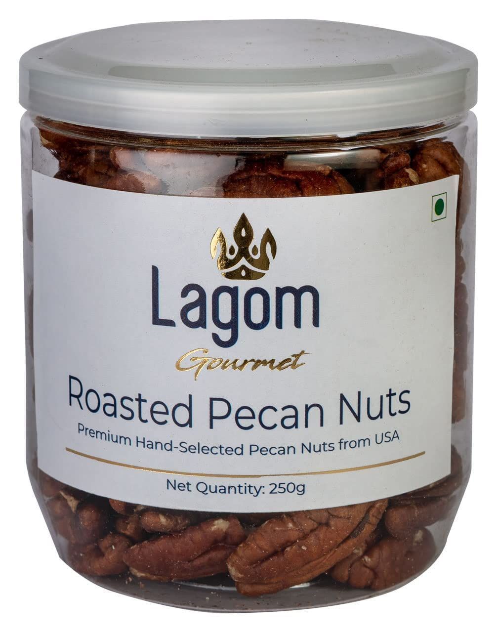 Lagom Gourmet Roasted Pecan Nuts 250g | Unsalted | All Natural | No Preservatives | No Additives | Gluten Free | Vegan | Non GMO | Nuts Dry Fruits