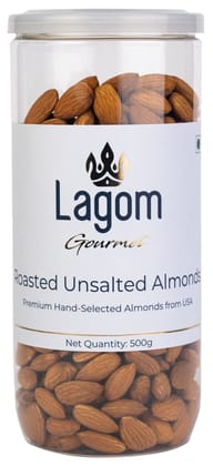 Lagom Gourmet Roasted Unsalted Almonds 500g | Badam | No Salt | Dry Roasted | Roasted To Perfection | No Preservatives | No Artificial Flavors | Gluten Free | Vegan | Non GMO | Nuts Dry Fruits