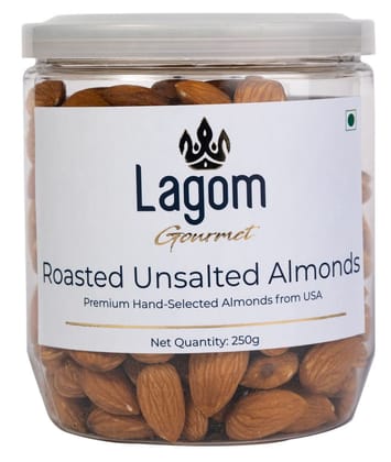 Lagom Gourmet Roasted Unsalted Almonds 250g | Badam | No Salt | Dry Roasted | Roasted To Perfection | No Preservatives | No Artificial Flavors | Gluten Free | Vegan | Non GMO | Nuts Dry Fruits