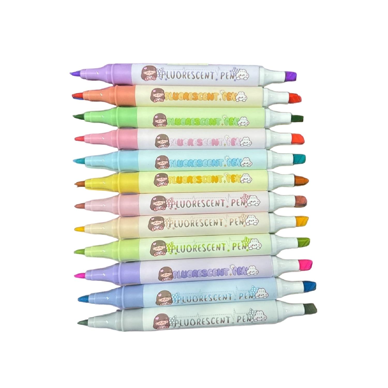 KTRS ENTERPRISE 12pcs Pastel Highlighters Aesthetic Cute Highlighters Double Head Highlighters Multicolours Soft Chisel Tip Marker for Diary Plan Notes School Supplies