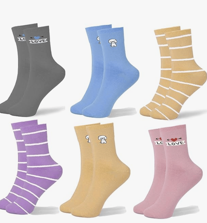 Neeba Multicolor Quirky Cotton Calf-Length Socks For Women Length Low Cut Socks Pack of 6