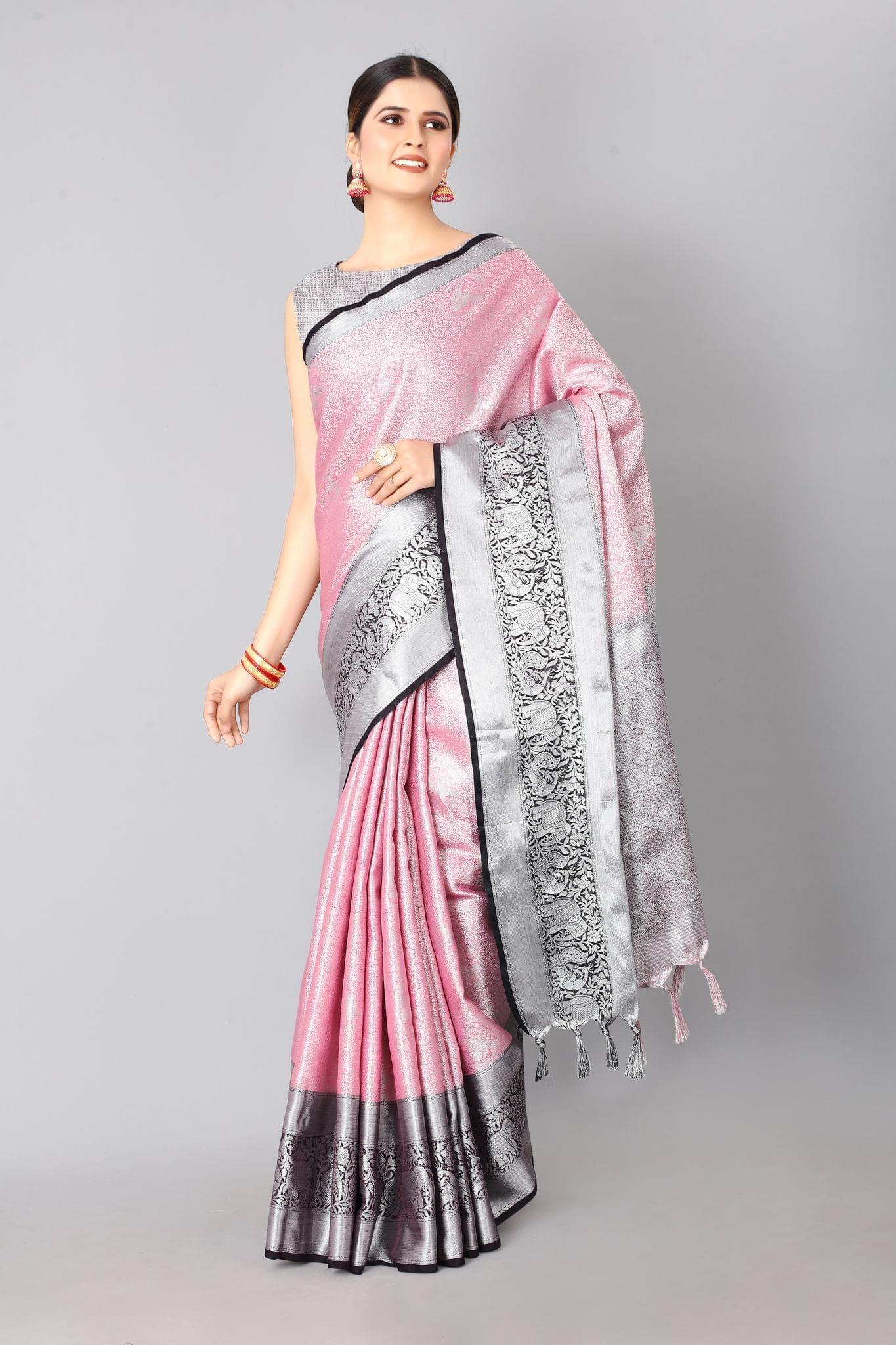 Women Weaving Work Saree with Hathi Raza Figure Rich Border