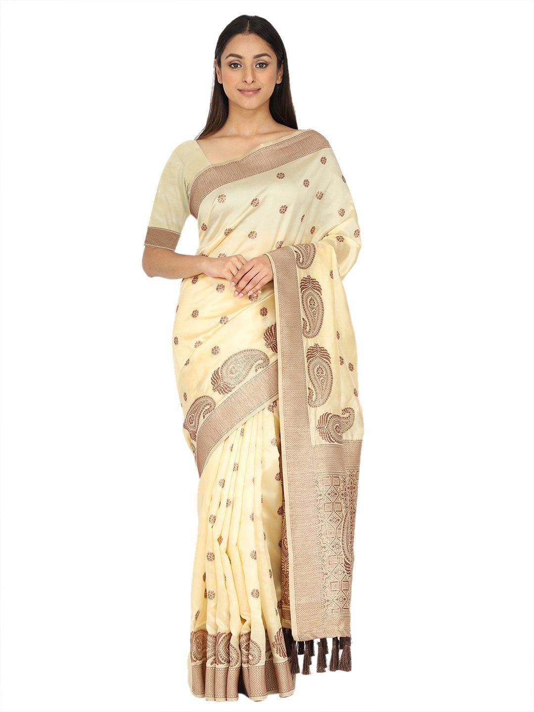 Women's Yellow Woven Design Soft Silk Saree