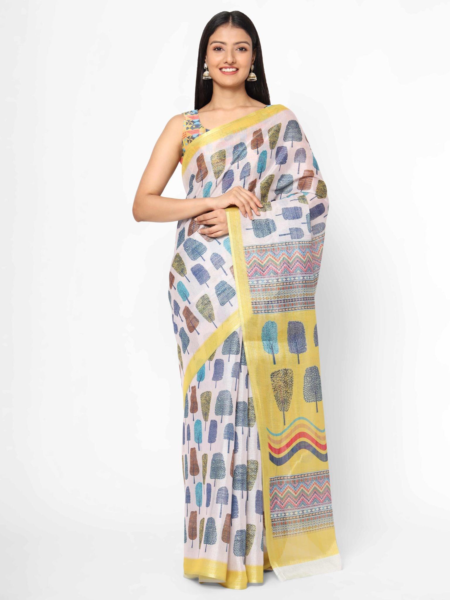 Women's Digital Print Zari Woven Multicolor Saree