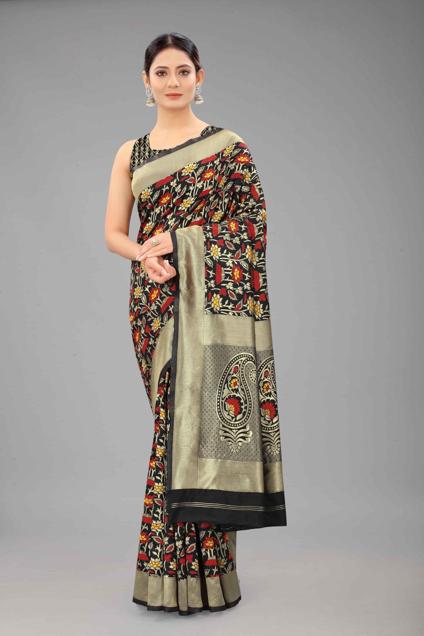 Women's Banarasi Silk Woven Design Black Saree