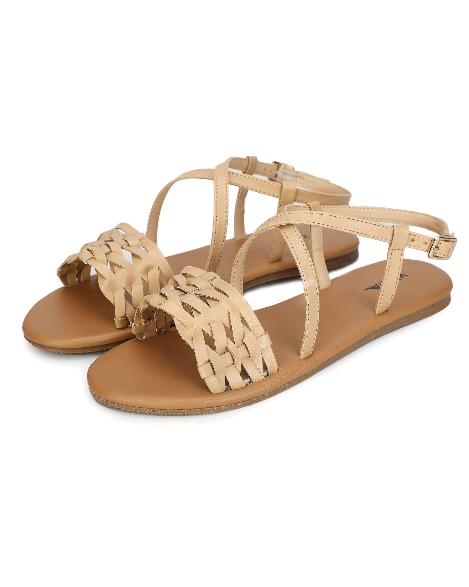 WZAYA Multi Strap Knotted Beige Sandals