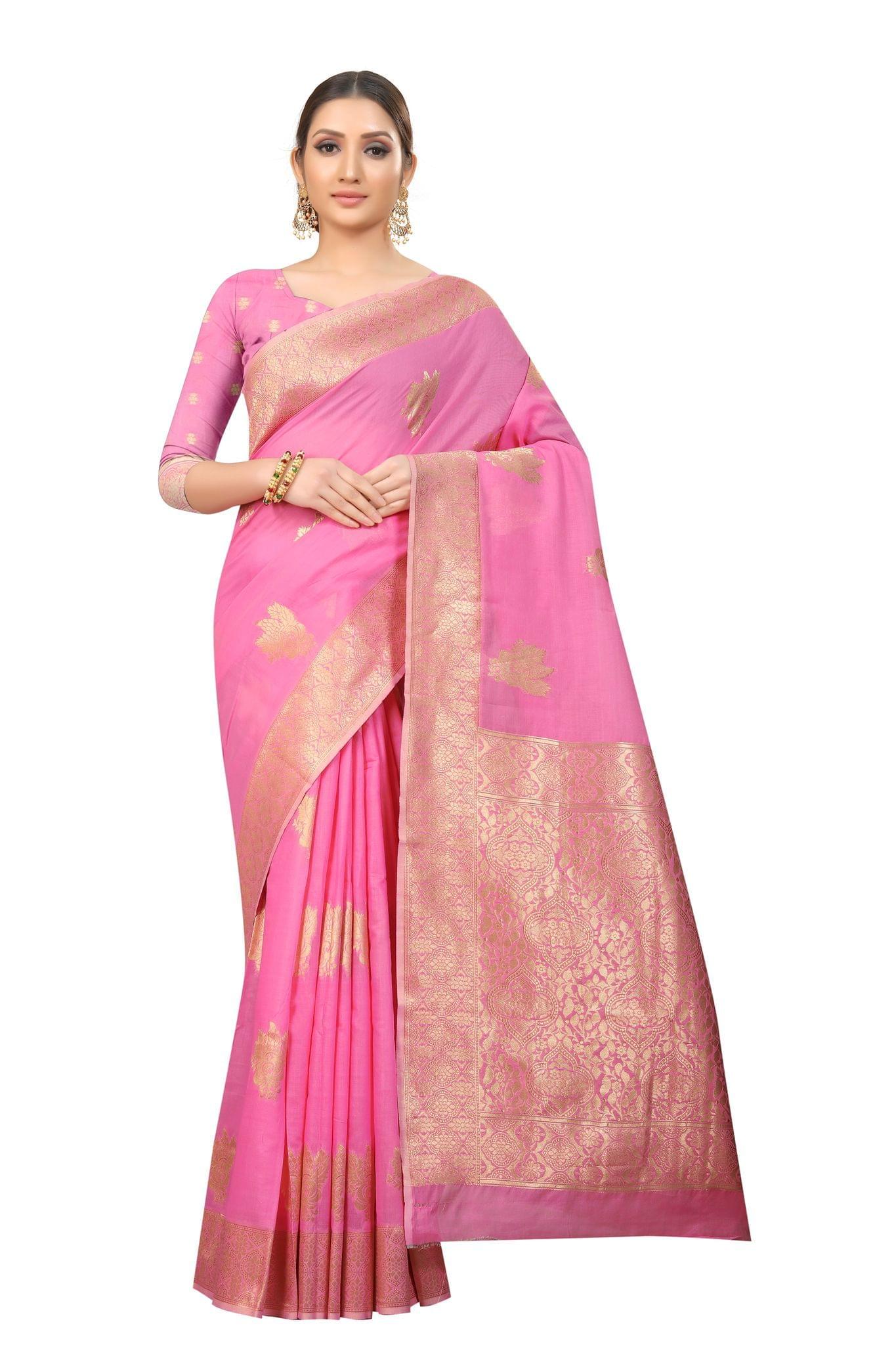 Silk Zone Women's Jamdani Cotton Woven Silk Saree with Blouse Piece