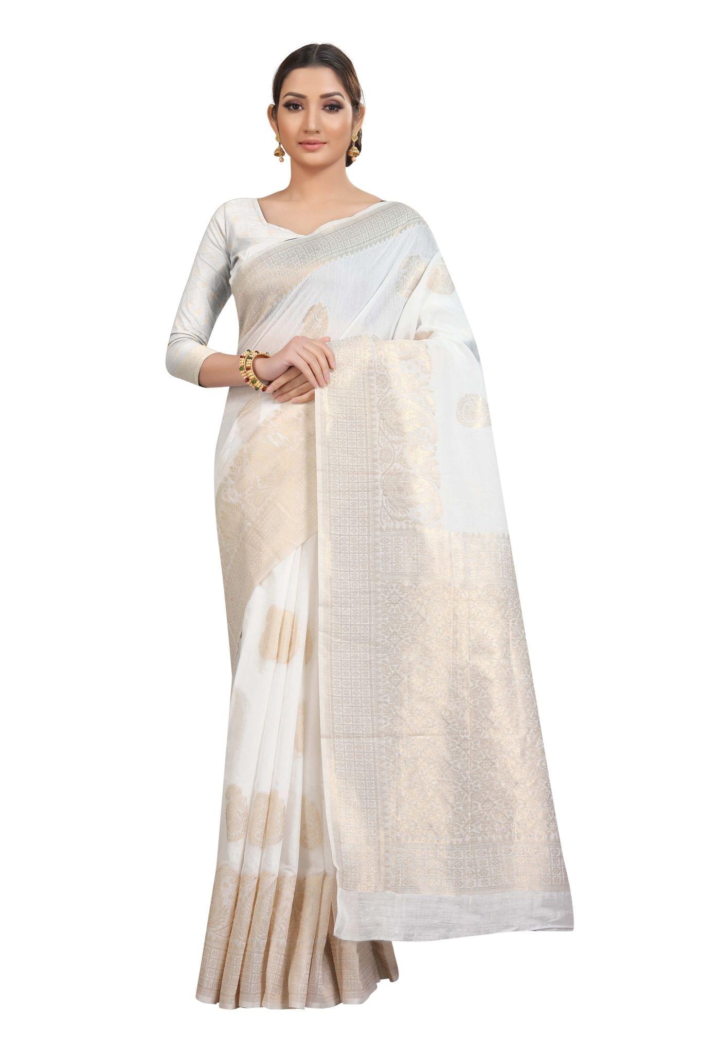 Silk Zone Women's Jamdani Cotton Woven Silk Saree with Blouse Piece