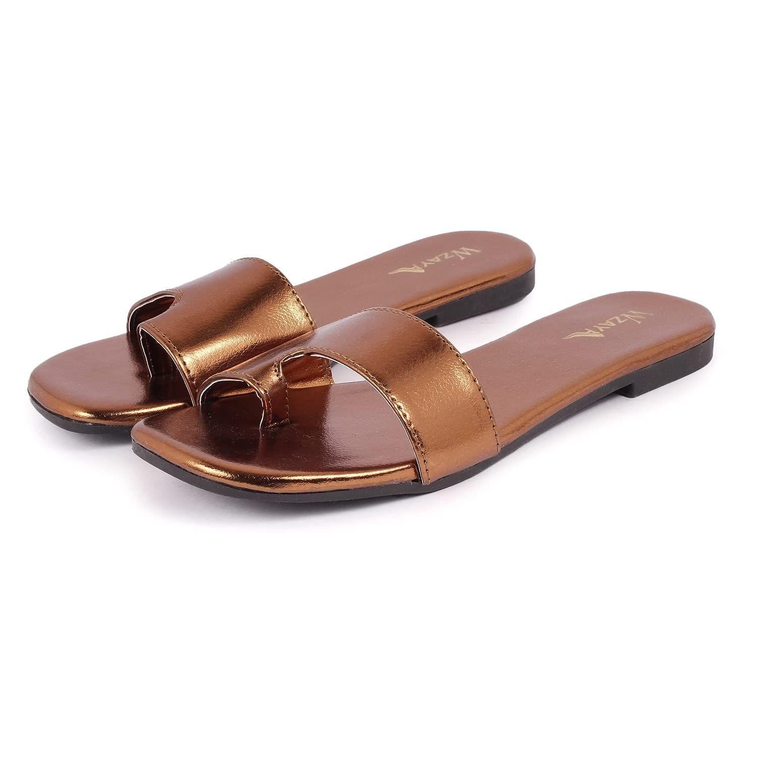 WOMEN FASHION FLAT BRONZE SLIDERS