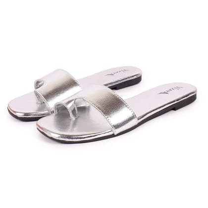 WOMEN FASHION FLAT SILVER SLIPPERS