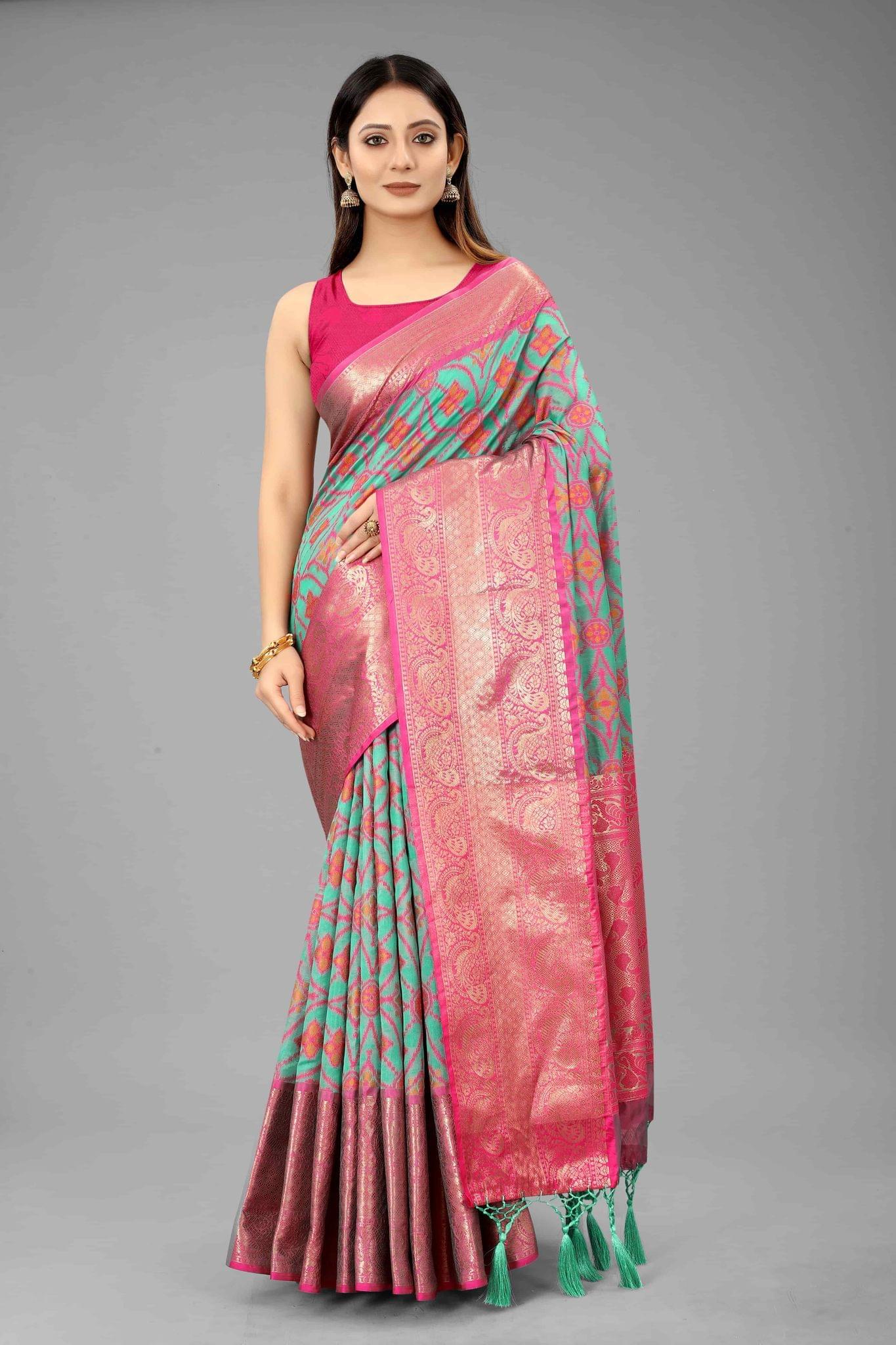 Silk Zone Women's Ikkat Woven Saree With Unstiched Blouse Piece