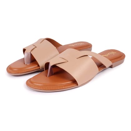 WOMEN FASHION FLAT BEIGE SLIPPERS