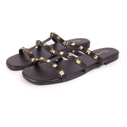 WOMEN FASHION FLAT BLACK SLIPPERS