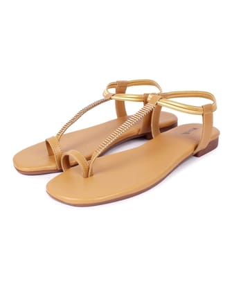 WOMEN One Toe Beige Flat Sandals