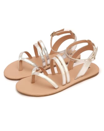 WOMEN Vintage Classic Ring Silver Flat Sandals