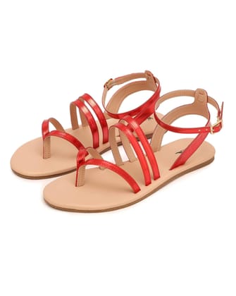 WOMEN Vintage Classic Ring Red Flat Sandals