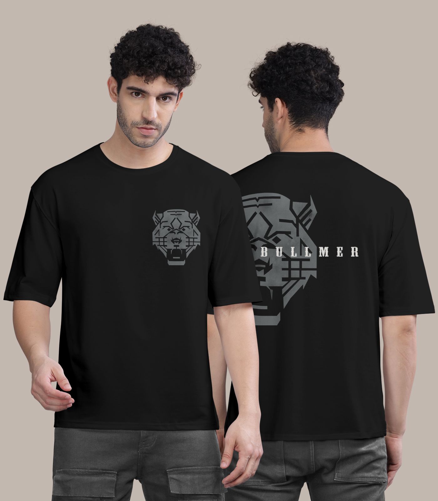 BULLMER Black Front and Back Printed / Colourblock Baggy / Oversized Tshirt for Men