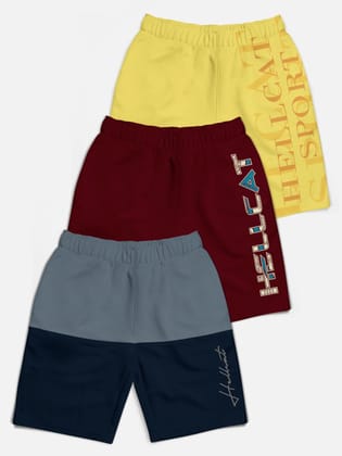 Trendy Typographic color-blocked With Branding Printed Shorts for Boys - Pack of 3