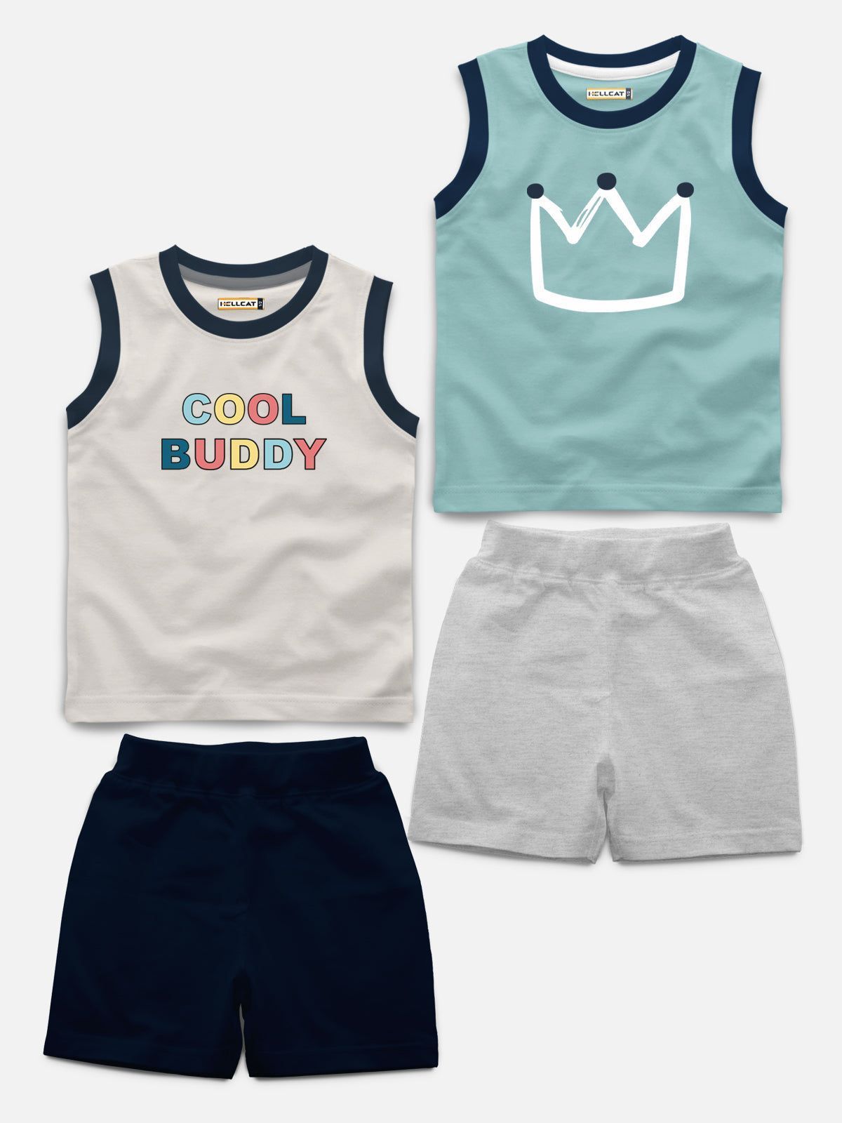 Sleeveless Printed T-shirt with Comfy Solid Shorts for Infants & Girls - Pack of 4 (2 T-shirt & 2 short)