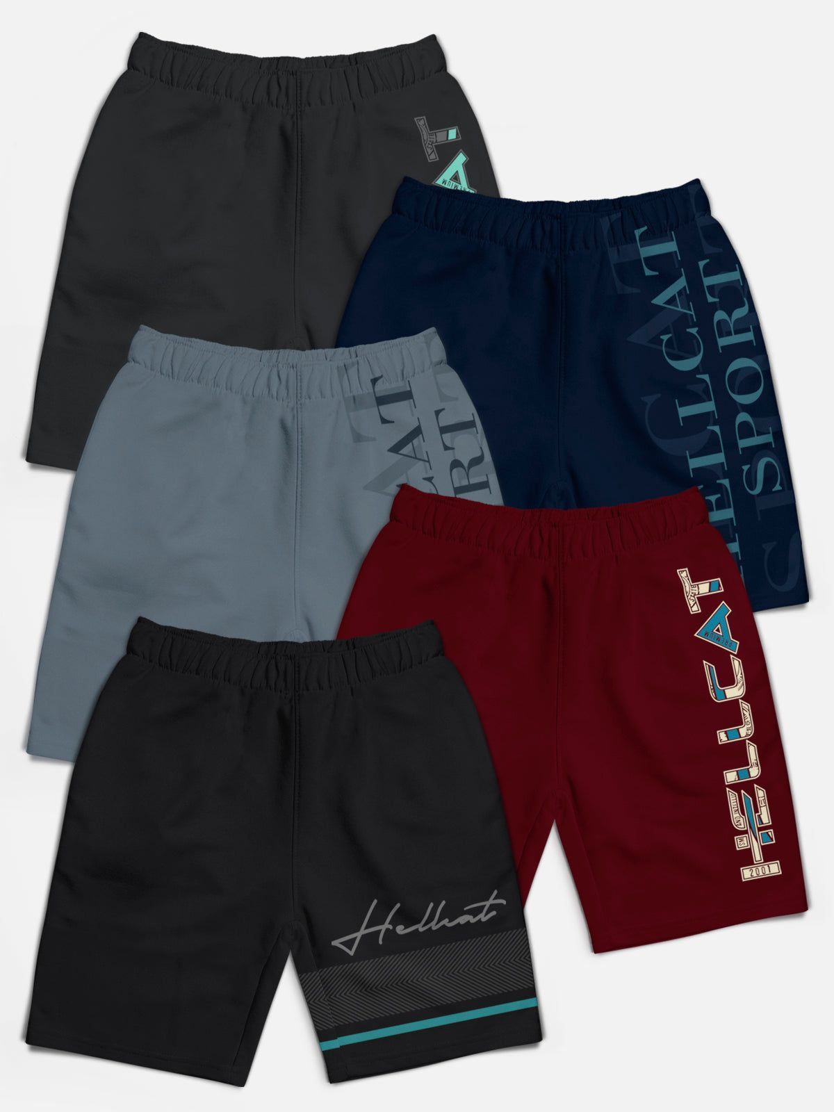 Trendy Typographic With Branding Printed Shorts for Boys - Pack of 5