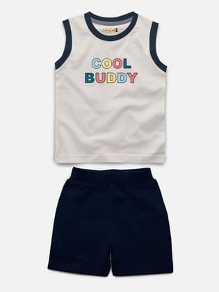 Sleeveless Printed Tshirt with Comfy Solid Shorts for Infants & Toddler - Pack of 2 (1 T-shirt & 1 short)