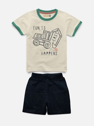 Half Sleeve With Rib Printed T-shirt with Comfy Solid Shorts for Infants & Toddler - Pack of 2 (1 T-shirt & 1 short)