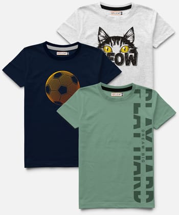 Trendy Pack Of 3 Printed Round Neck Half Sleeve T-shirt For Boys