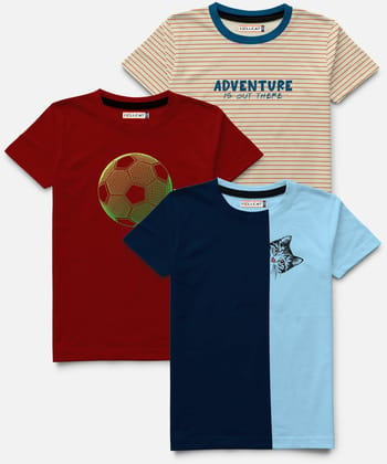 Trendy Pack Of 3 Printed Round Neck Half Sleeve T-shirt For Boys