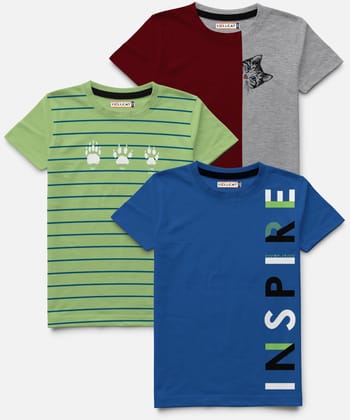 Trendy Pack Of 3 Printed Round Neck Half Sleeve T-shirt For Boys